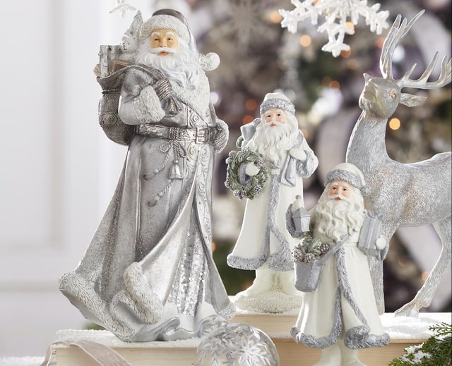 Raz Imports Silver Elegance Christmas Holiday Home Decor Santa Figurines and Reindeer
