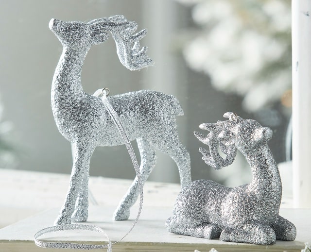 Raz Imports Small Silver Glitter Reindeer Christmas Tree Ornaments Holiday Decor