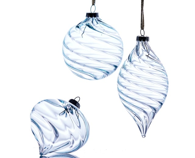 Raz Imports Swirled Glass Christmas Tree Ornaments Pale Blue
