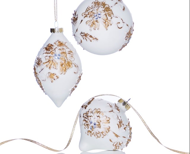 Raz Imports White Christmas Tree Ornament With Textured Gold Embellishment