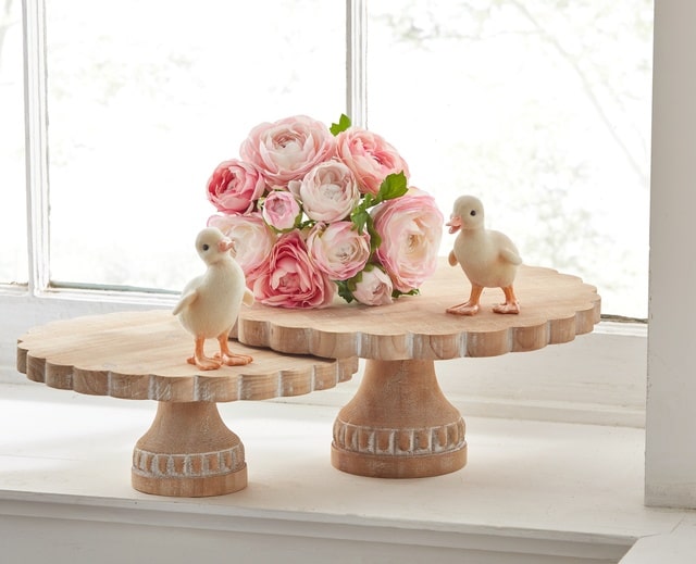 raz imports wood pedestal cake stand with real feel artificial flowers and duckling