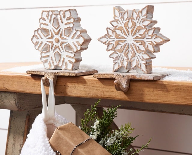 Raz Imports Wood Snowflake Farmhouse Decor Holiday Stocking Holders for Mantle
