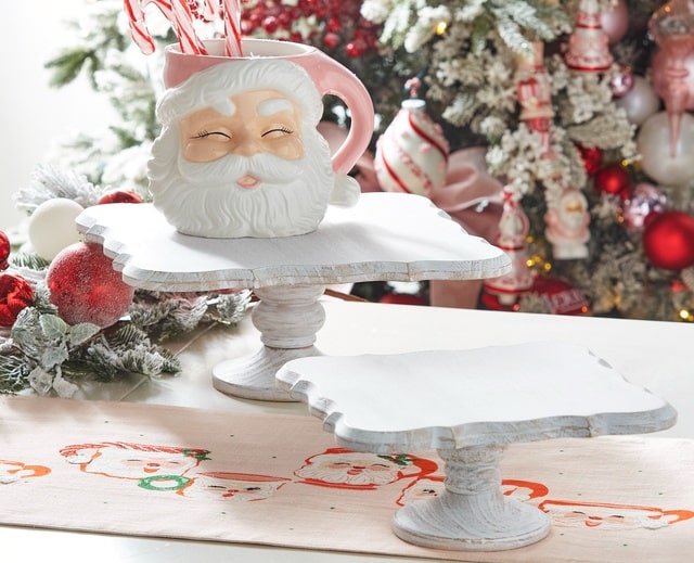 Raz Imports Wooden Pedestal With Smiling Santa Face Ceramic Mug