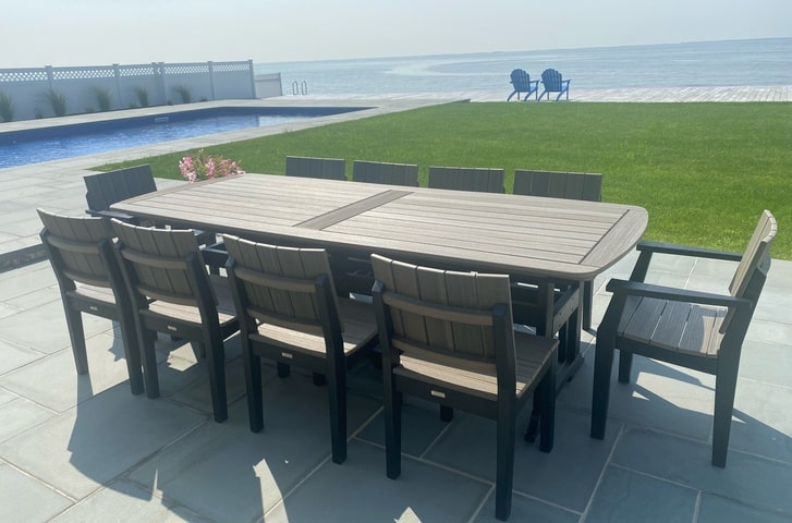 Seaside Casual MAD Dining Outdoor Patio Furniture 100in Portsmouth Table Polymer Backyard Furniture for Long Island 