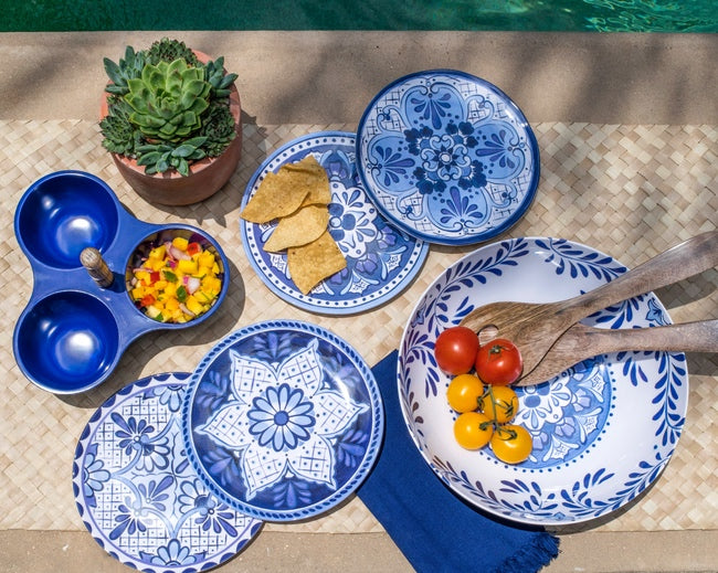 Melamine Blue and White Acrylic Dishes and Serving Pieces