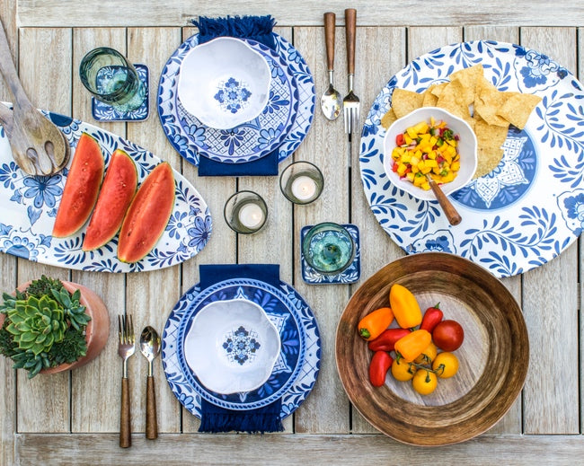 Blue and White Melamine Outdoor Serving Dishes