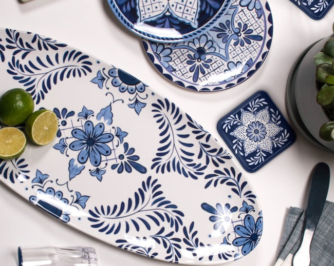 Tarhong Melamine Platter with Blue and White Pattern