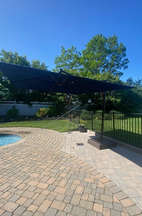 Treasure Garden 10x13 Cantilever Umbrella with Navy Sunbrella Fabric for Long Island Backyard Shade