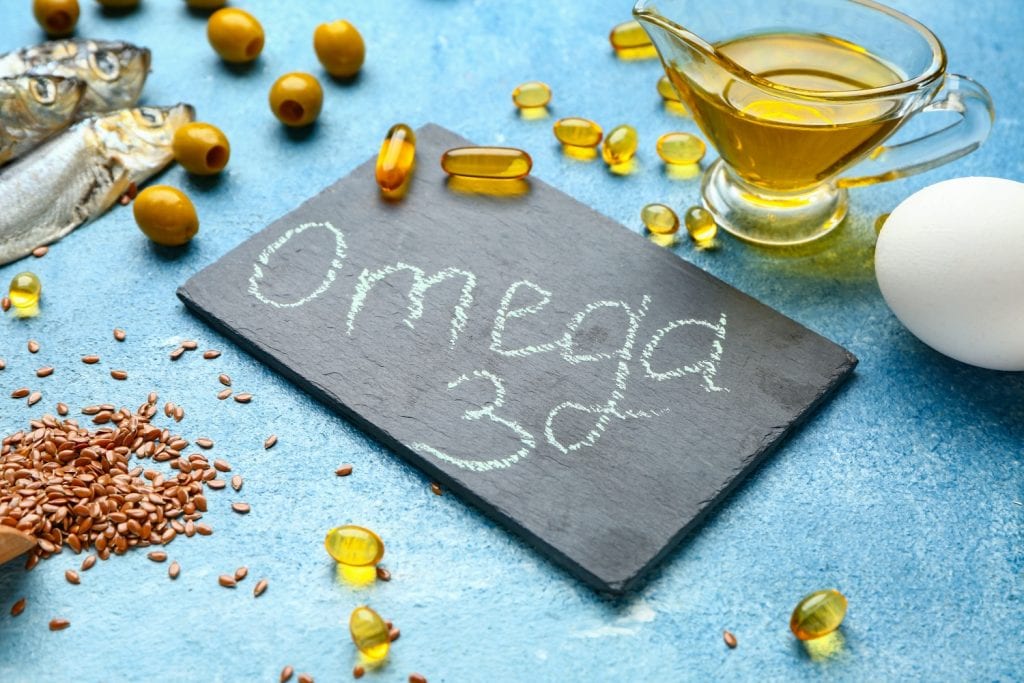 Fish, flax seeds, olives, and other sources of omega-3 fatty acids.