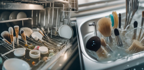 Makeup Brushes Cleaning Mistakes: Women Using the Dishwasher to clean brushes
