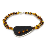 Amber necklace with satin black agate central model cram102 - Agau Gioielli