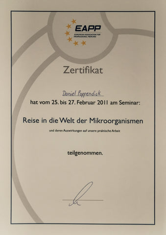 Zertifikat European Association for Professional Piercing Mikrobiologie