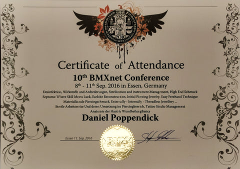 Zertifikat 10te Body Modification eXchange NETwork Conference