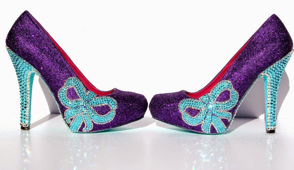 Tiffany Blue Crystal & Purple Glitter Bow Heels – Wicked Addiction