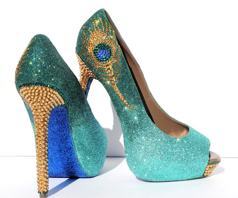 Jade \u0026 Gold Crystal Peacock Heels 