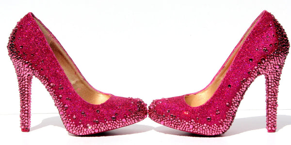 Pink Glitter Heels with Rose Swarovski Crystal Soles | Wicked Addiction