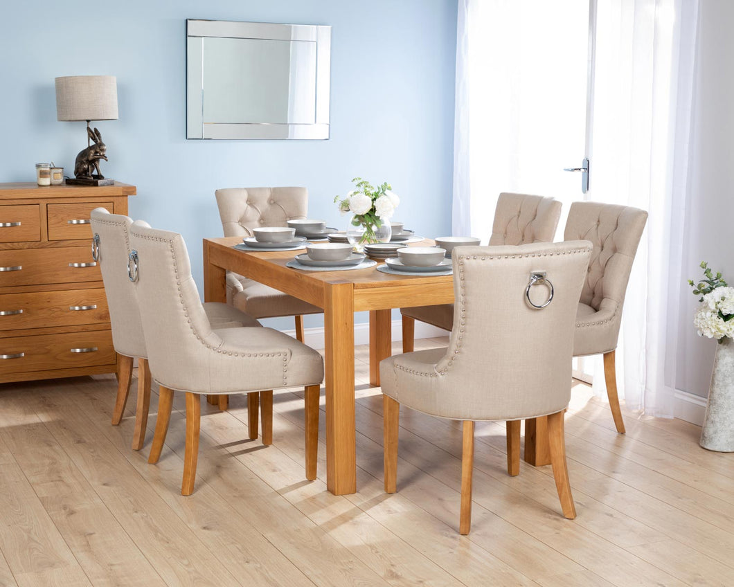 Rectangular Oak Dining Table And 6 Cream Linen Verona Dining Chairs Wi Ideal Home Show Shop