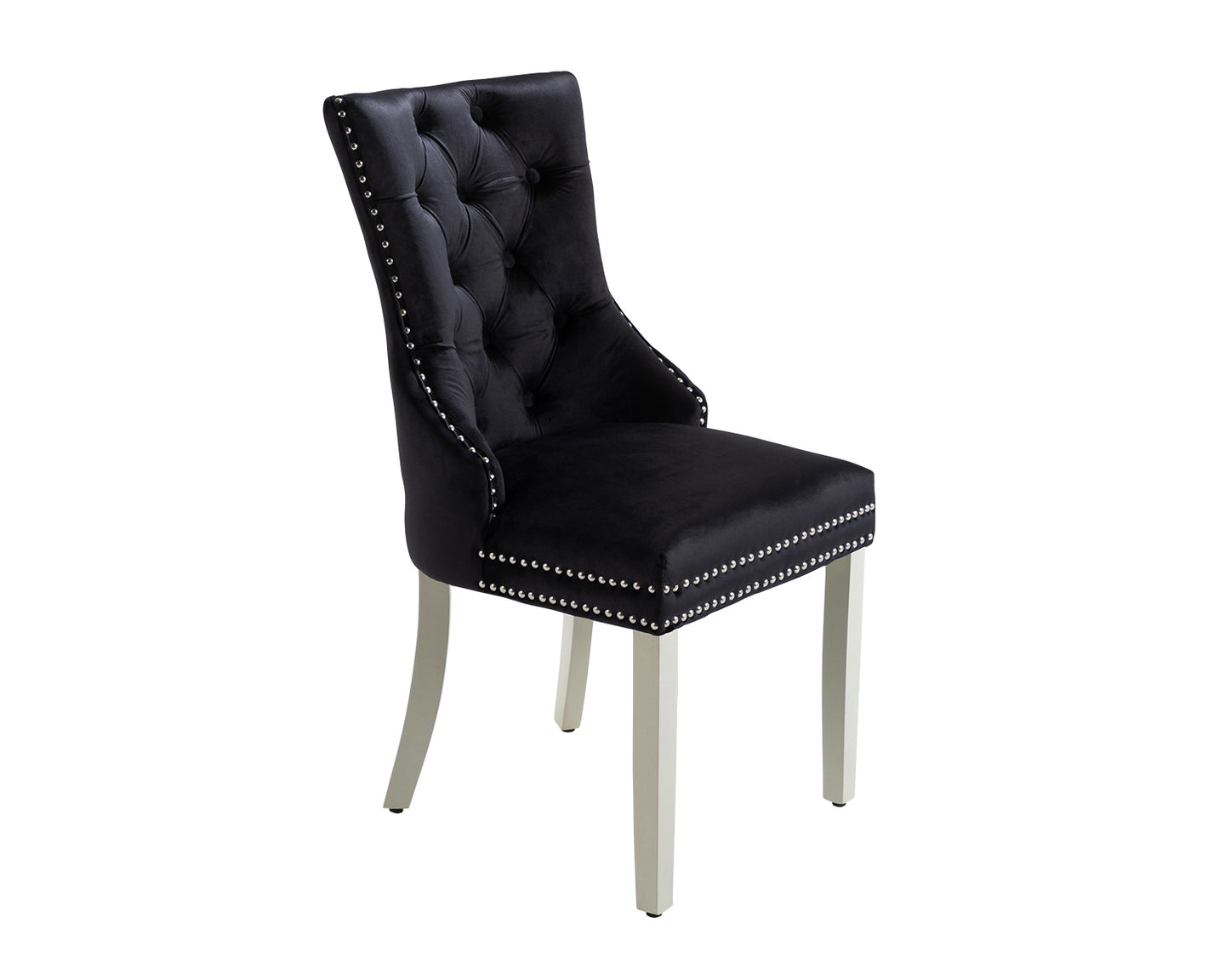 Ashford Dining Chair in Black Velvet with Square Knocker And Grey Legs