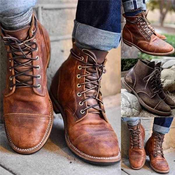 Men Vintage Genuine Leather Ankle Boots 