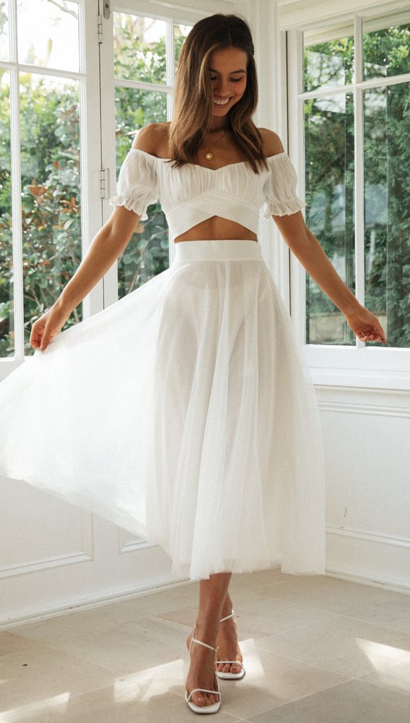 high waisted white mesh skirt