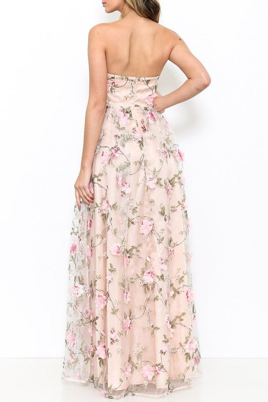 strapless pink maxi dress