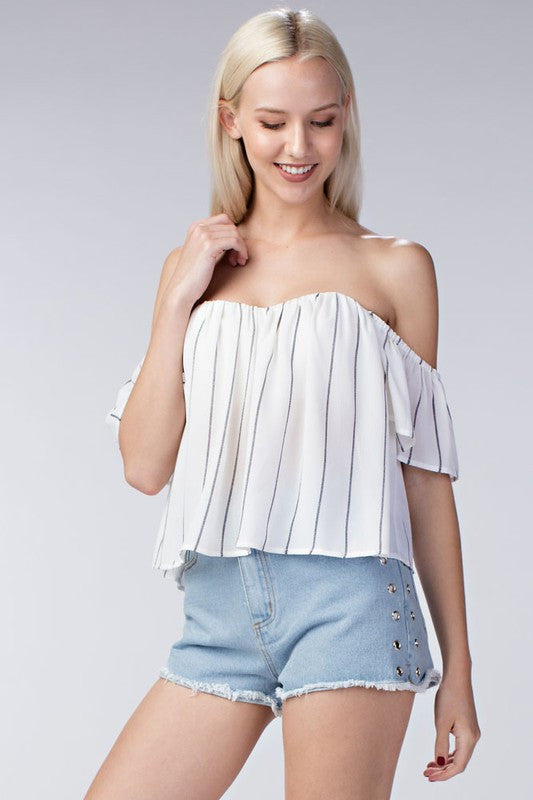 Summer Off Shoulder Striped Contrast White Top – EDITE MODE