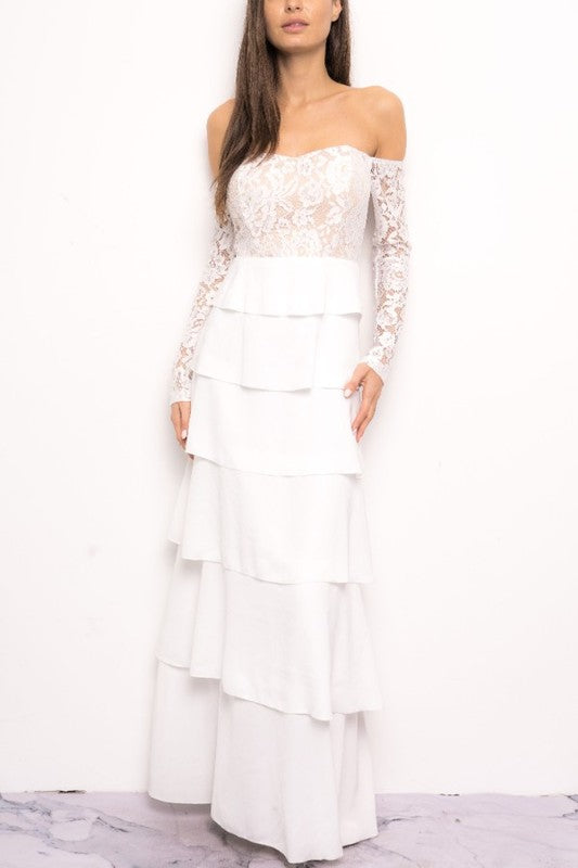 off shoulder full sleeves gown