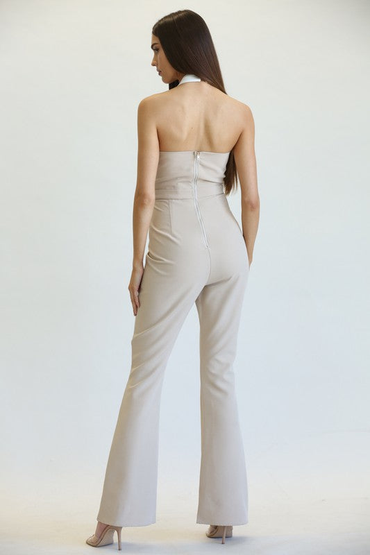 deep v neck halter jumpsuit