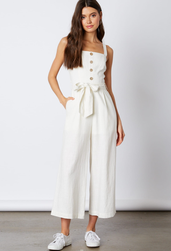 white button up jumpsuit