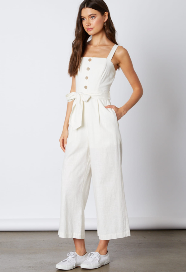 white button up jumpsuit