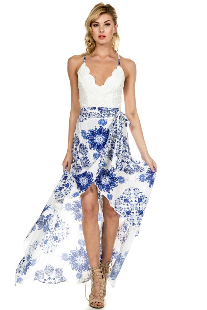 Elegant Blue White Wrap Maxi Dress – EDITE MODE