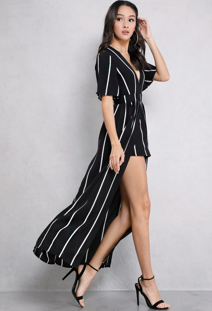 striped maxi romper