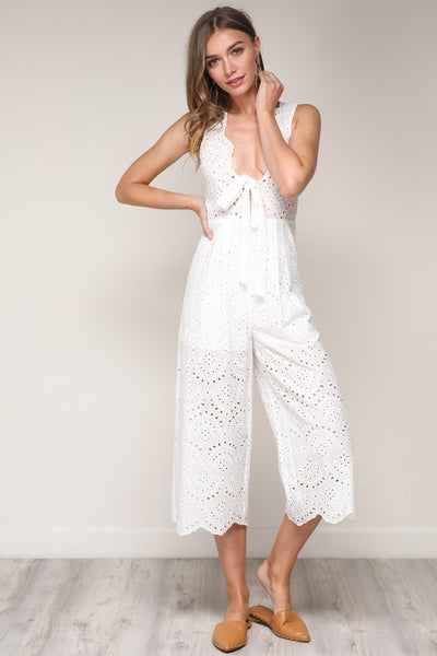 Elegant White Lace Jumpsuit with Tie-Up... – EDITE MODE