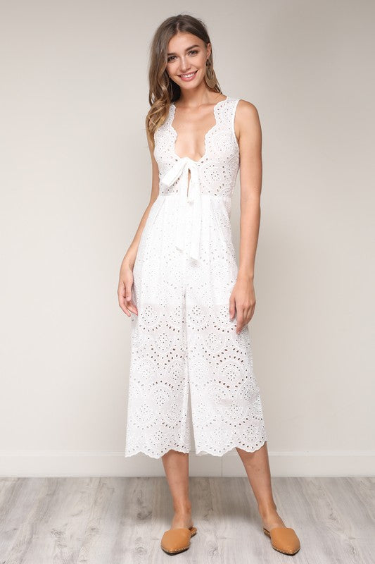Elegant White Lace Jumpsuit with Tie-Up Detailed – EDITE MODE