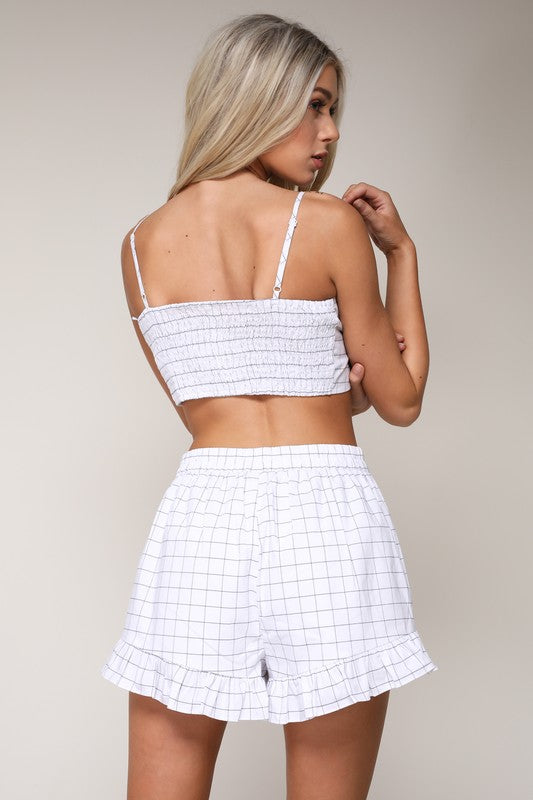 Fashion Checkered Ruffle White Shorts