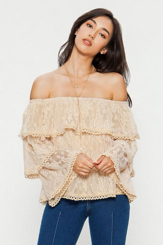 beige ruffle top