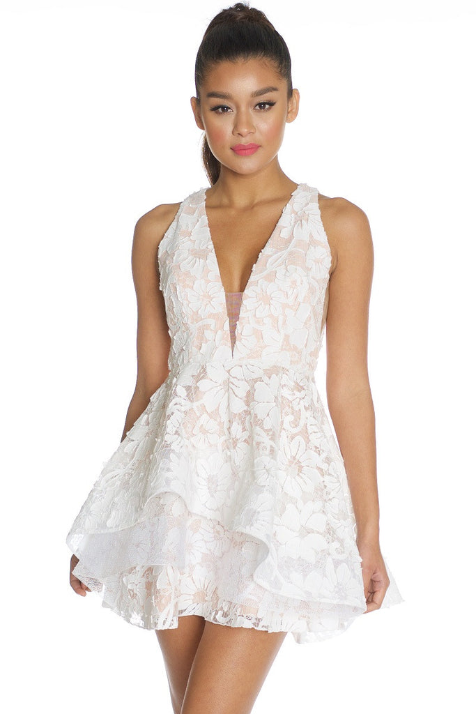 Elegant White Lace Layered Ruffle Dress – EDITE MODE