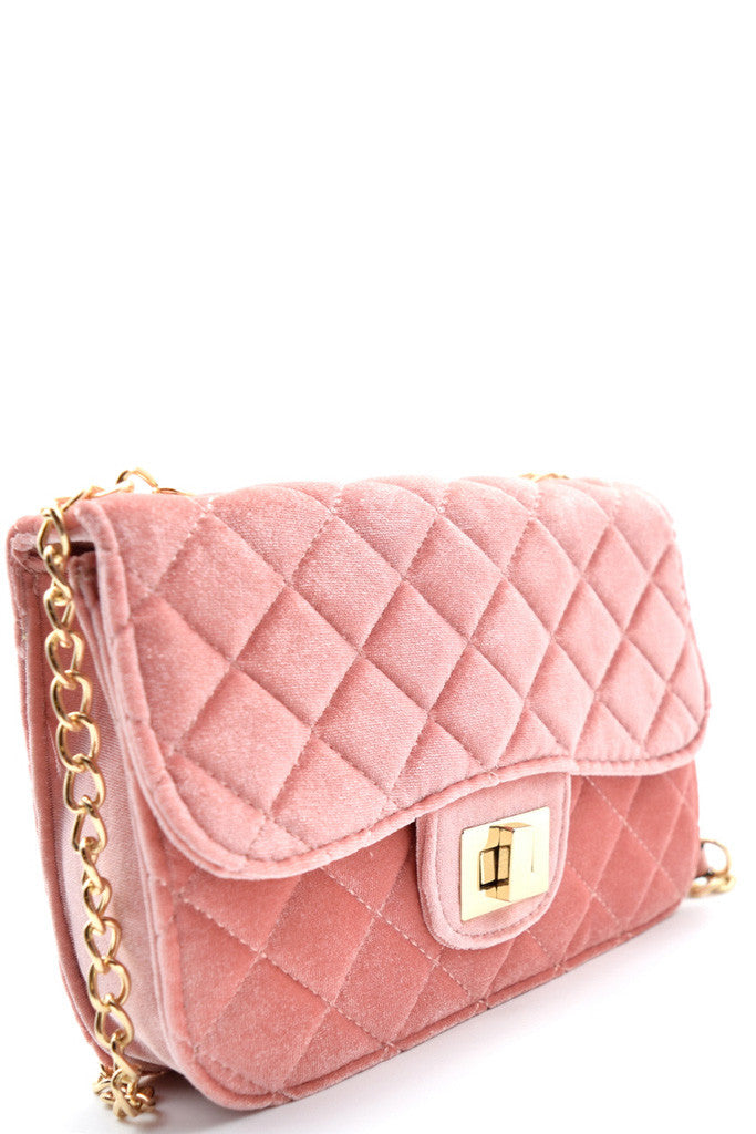 pink velvet handbag