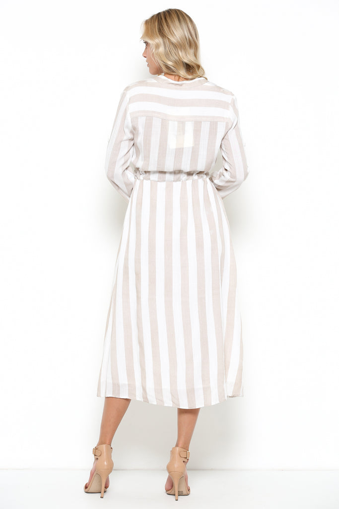 tan and white striped dress