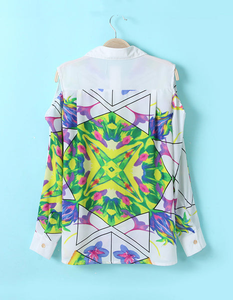 Multicolor Blouse with Cut out Shoulder – EDITE MODE