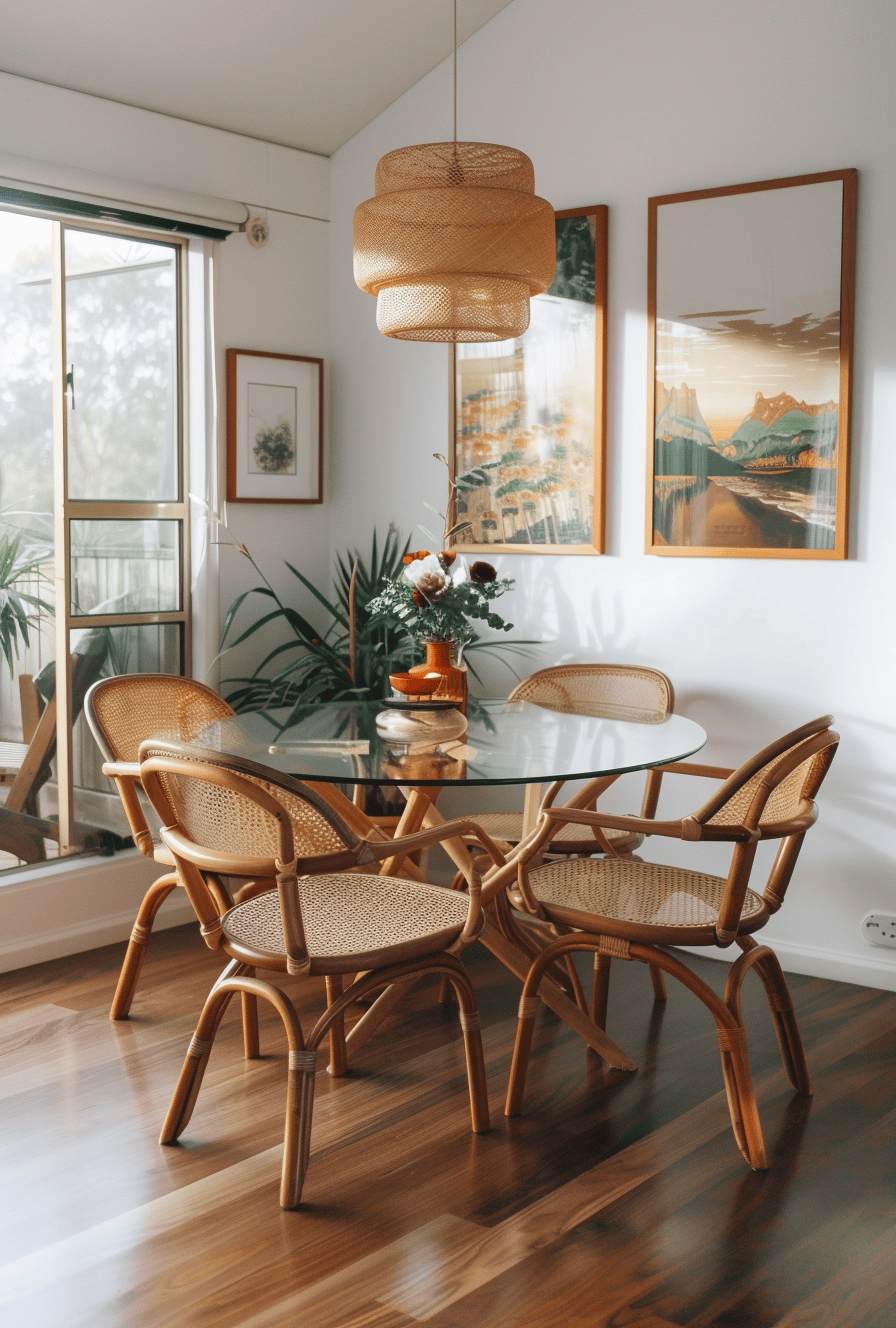 70s dining room essential featuring terrazzo flooring