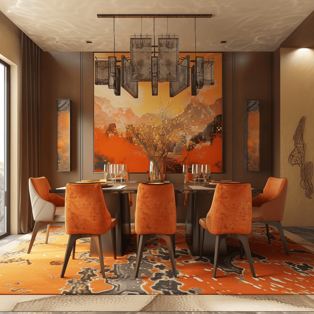 70s dining room makeover with wall-to-wall retro carpeting