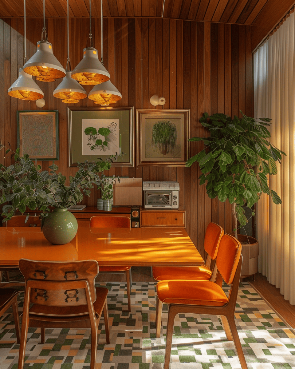 70s dining room transformation featuring modular furniture