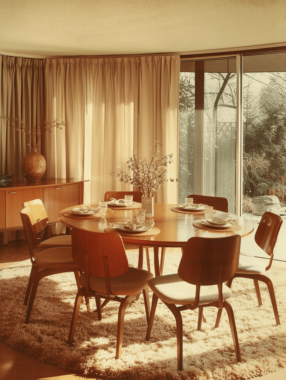 70s dining room wonder with a mix of vintage and modern elements