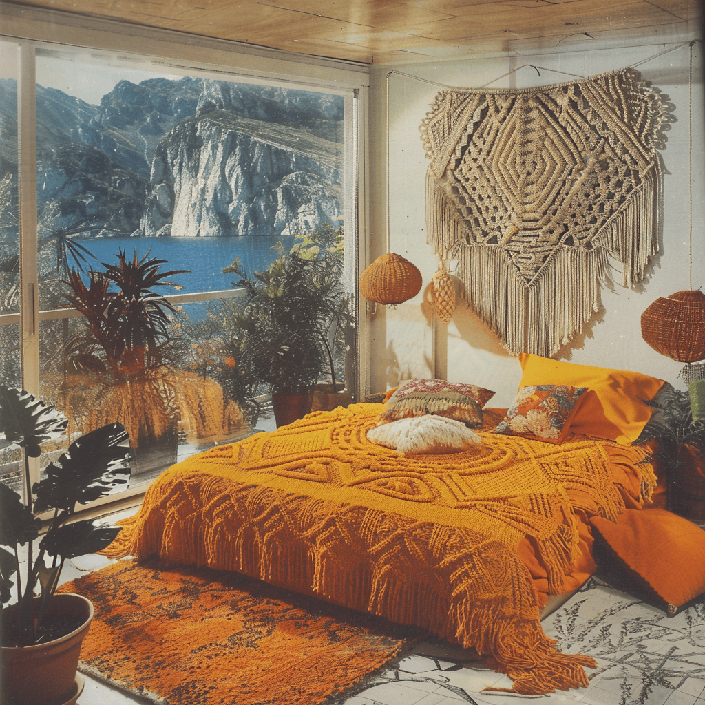 70s macrame bedroom