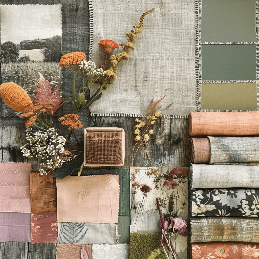 A collection of color swatches that beautifully represent the English countryside's palette, from rich earthy tones to soft muted shades and lively accents, showcasing the region's natural splendor