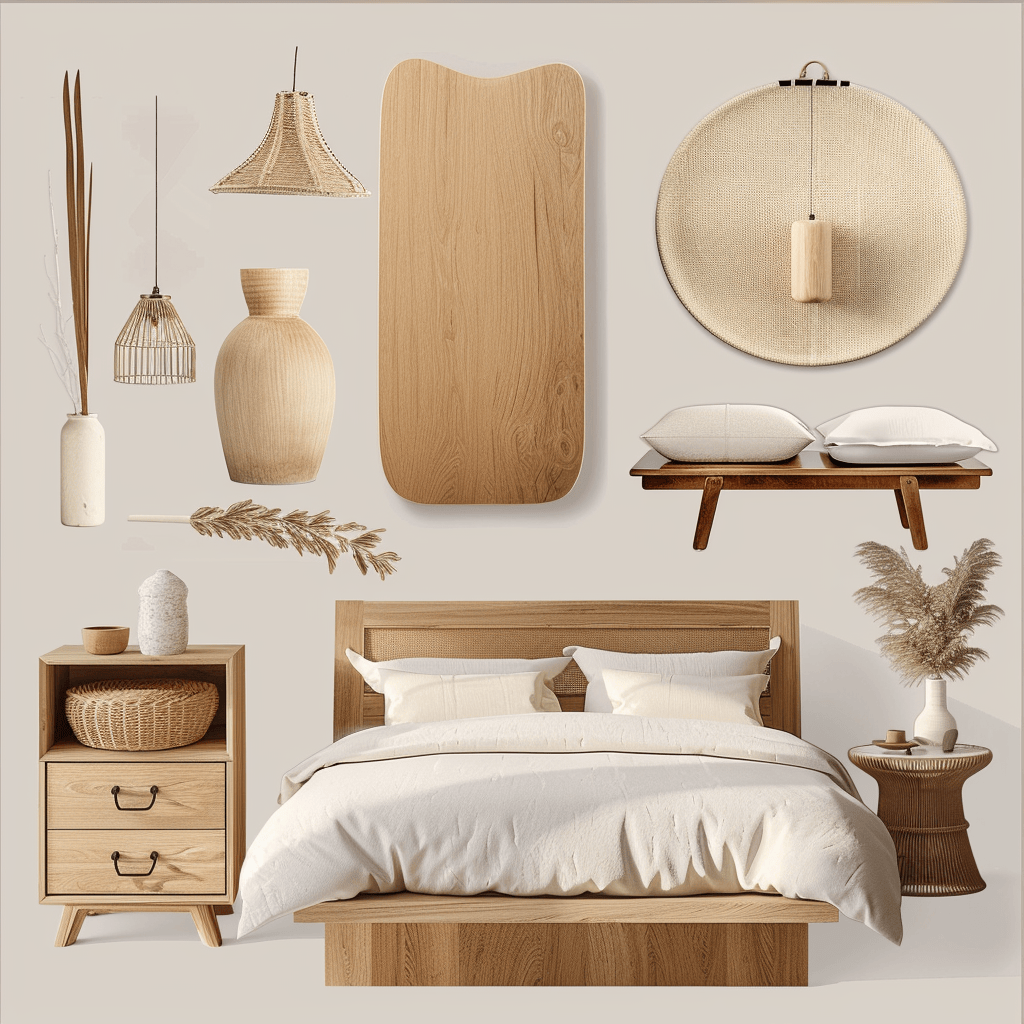 A curated selection of second-hand furniture and décor items that align with the Japandi philosophy, boasting clean lines, natural materials, and a pared-down aesthetic, perfect for creating a chic bedroom on a budget