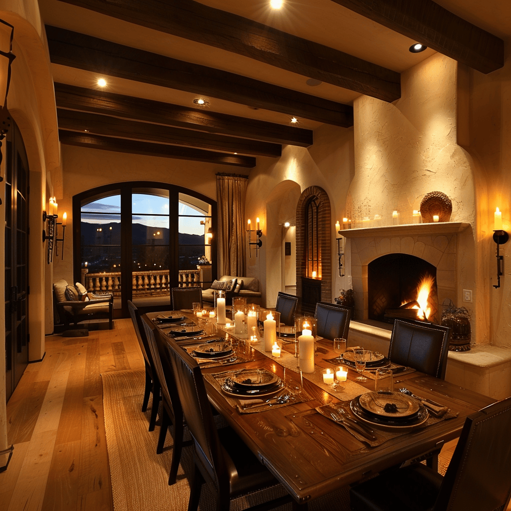 A dining room that demonstrates the importance of candlelight in creating a warm and inviting atmosphere for intimate gatherings, with a combination of taper candles, votive candle