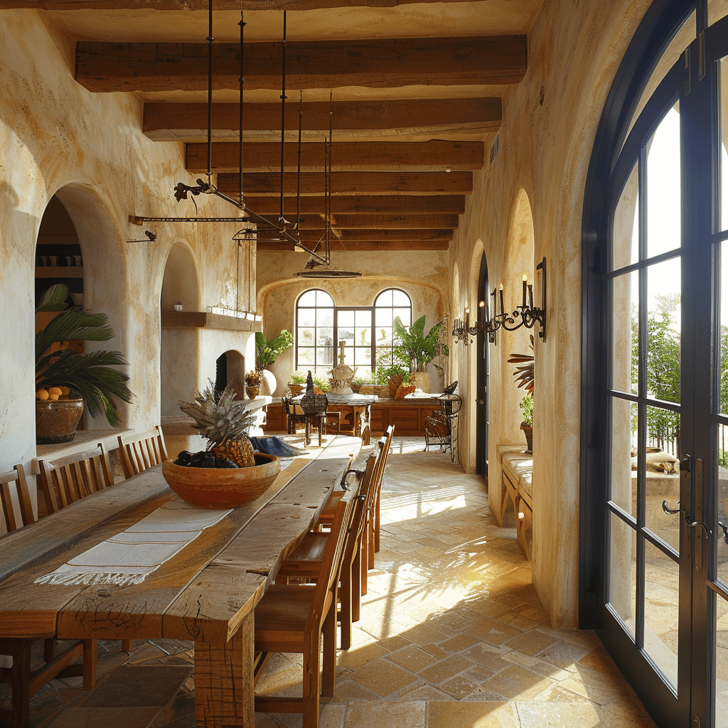 A dining room that demonstrates the importance of celebrating the joy of Mediterranean dining in creating a true sense of place, with a combination of elements that reflect the warmth