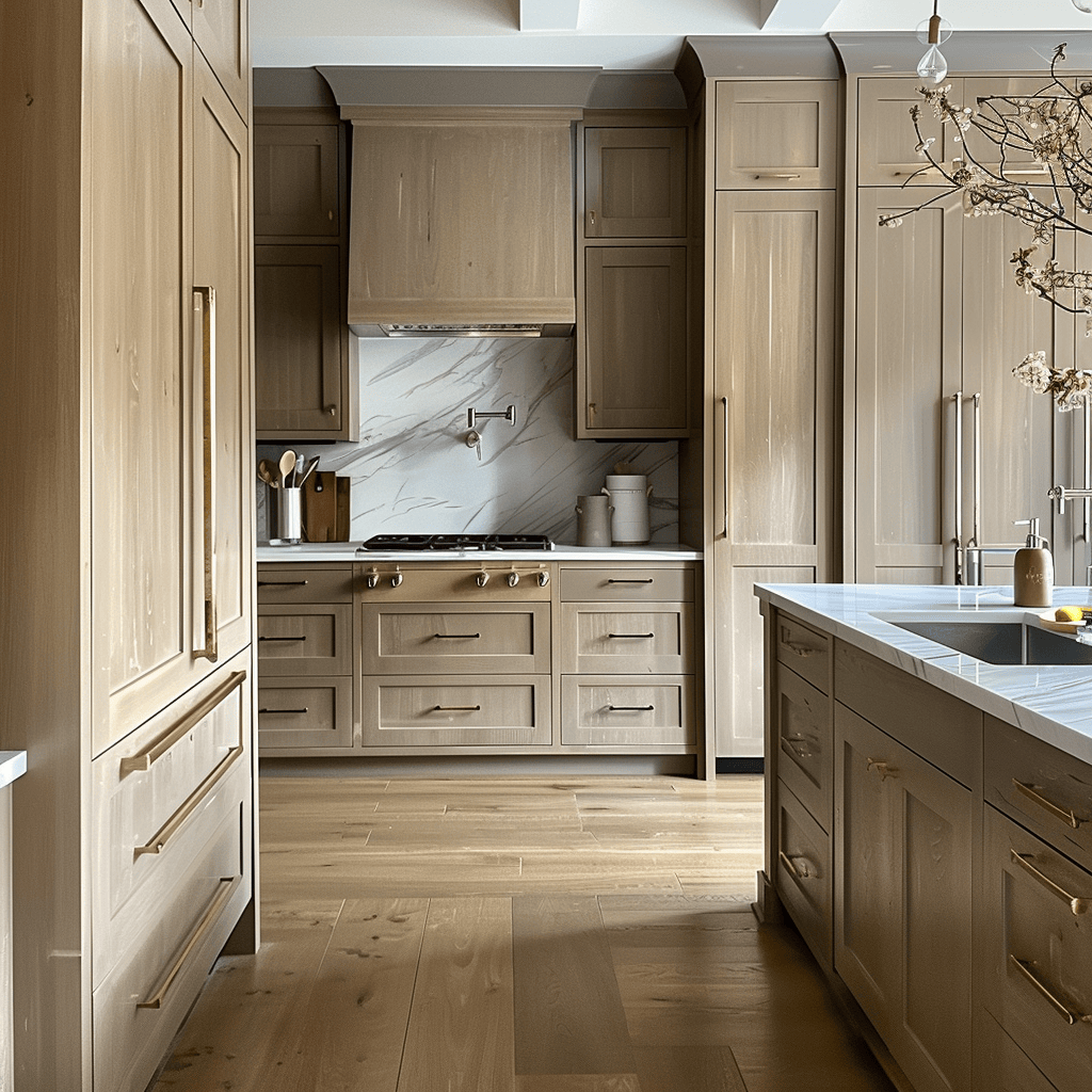 A kitchen with custom-designed cabinets that perfectly fit the unique layout and architectural features of the space, maximizing storage and functionality while creating a cohesive, tailored look